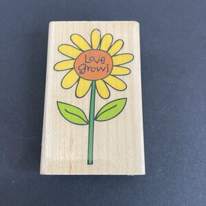 Hampton Art Wood Mounted Rubber Stamp Love Grows Love Daisy Floral Sunflower